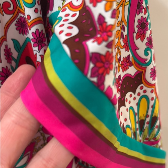 Trina Turk Red and Pink Graphic Bell Sleeve Tunic - Picture 4 of 6